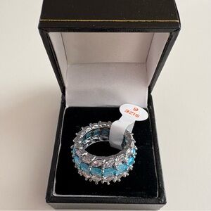 Bomb Party Beyond The Horizon Ring RG47766 Blue Topaz Ice Crystal CZ Hematite